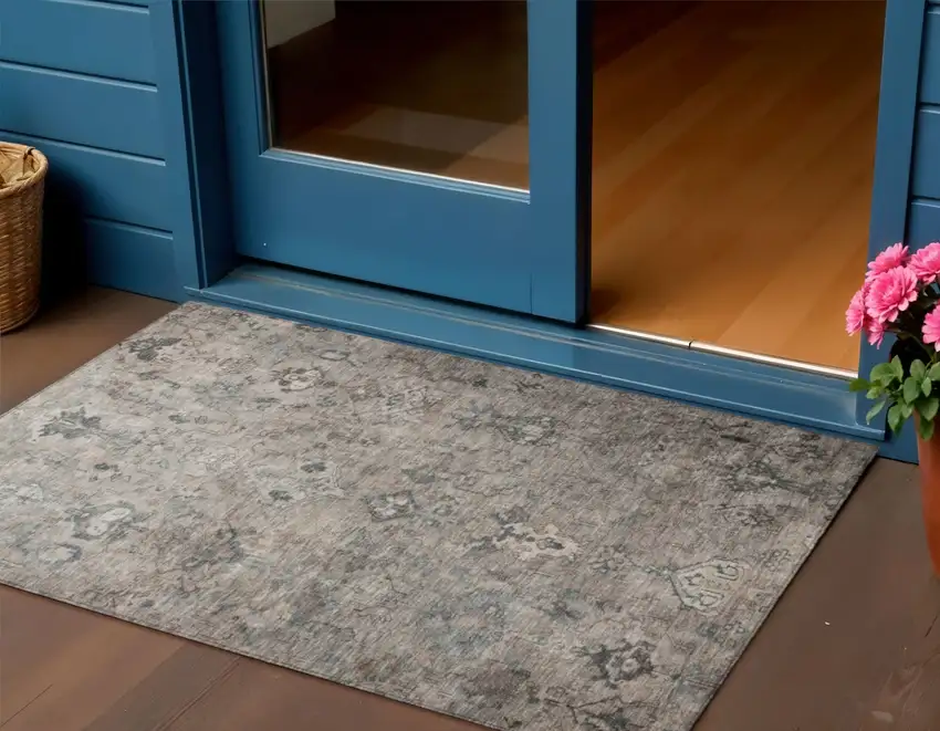 Taupe And Gray Medallion Washable Indoor Outdoor Area Rug Photo 1