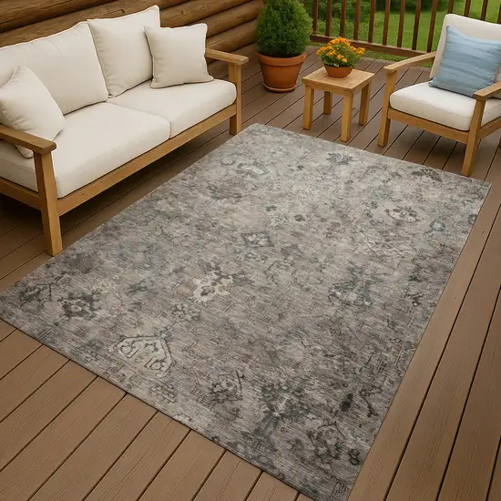 Taupe And Gray Medallion Washable Indoor Outdoor Area Rug Photo 9