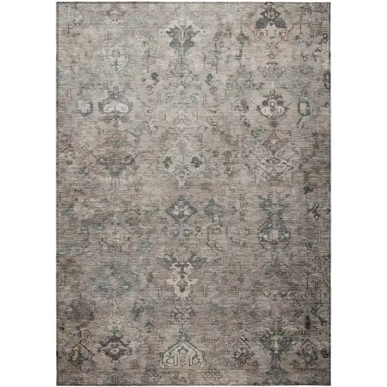 Taupe And Gray Medallion Washable Indoor Outdoor Area Rug Photo 2