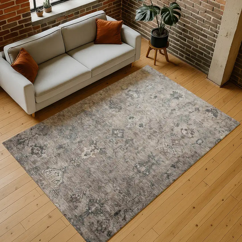 Taupe And Gray Medallion Washable Indoor Outdoor Area Rug Photo 9