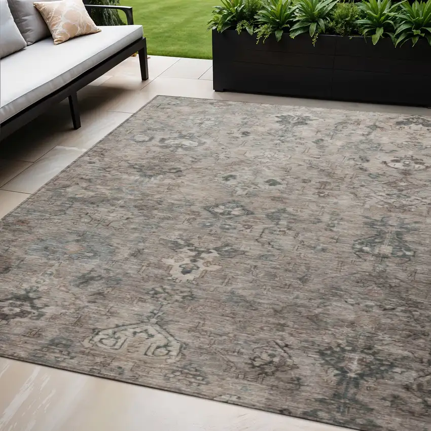 Taupe And Gray Medallion Washable Indoor Outdoor Area Rug Photo 1