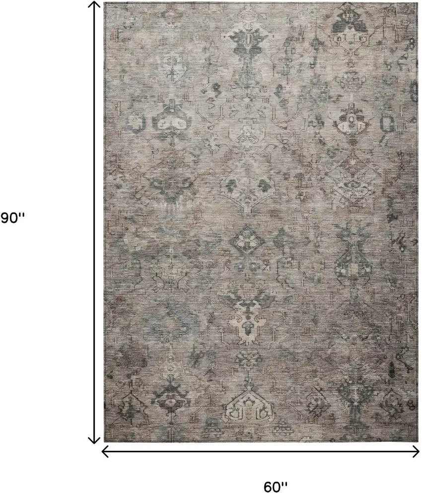 Taupe And Gray Medallion Washable Indoor Outdoor Area Rug Photo 3