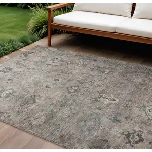 Photo of Taupe And Gray Medallion Washable Indoor Outdoor Area Rug