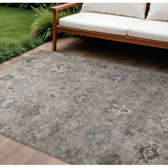 Taupe And Gray Medallion Washable Indoor Outdoor Area Rug Photo 1