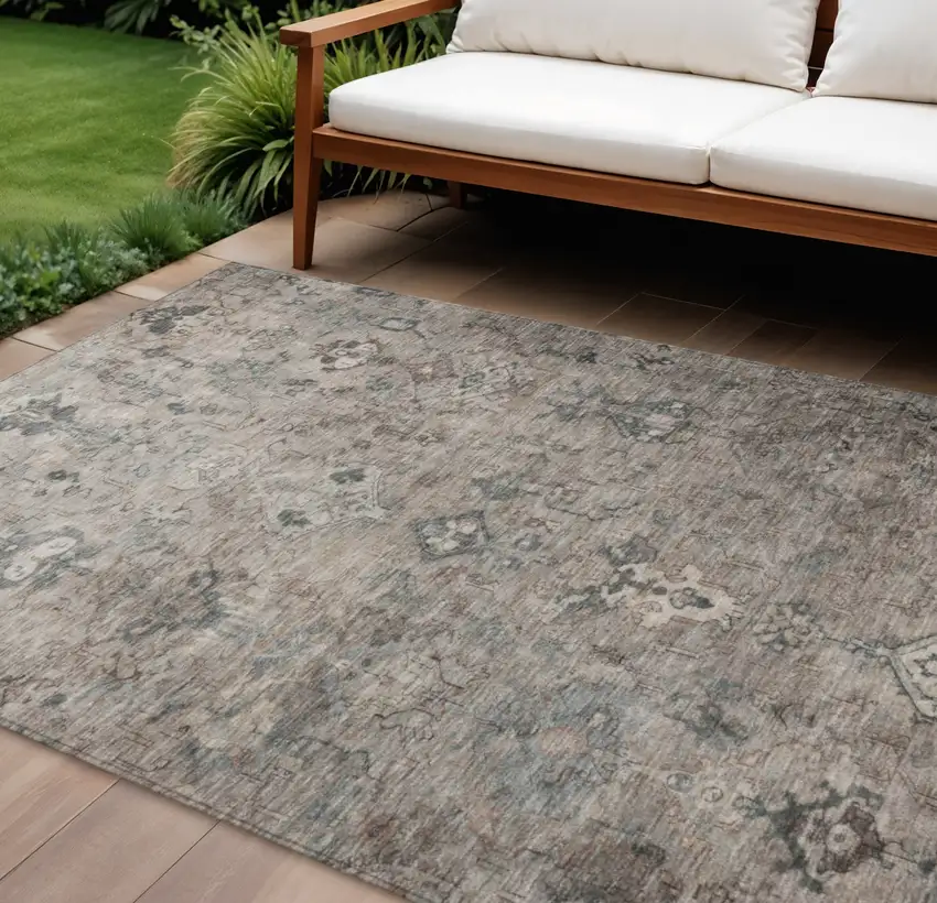 Taupe And Gray Medallion Washable Indoor Outdoor Area Rug Photo 1