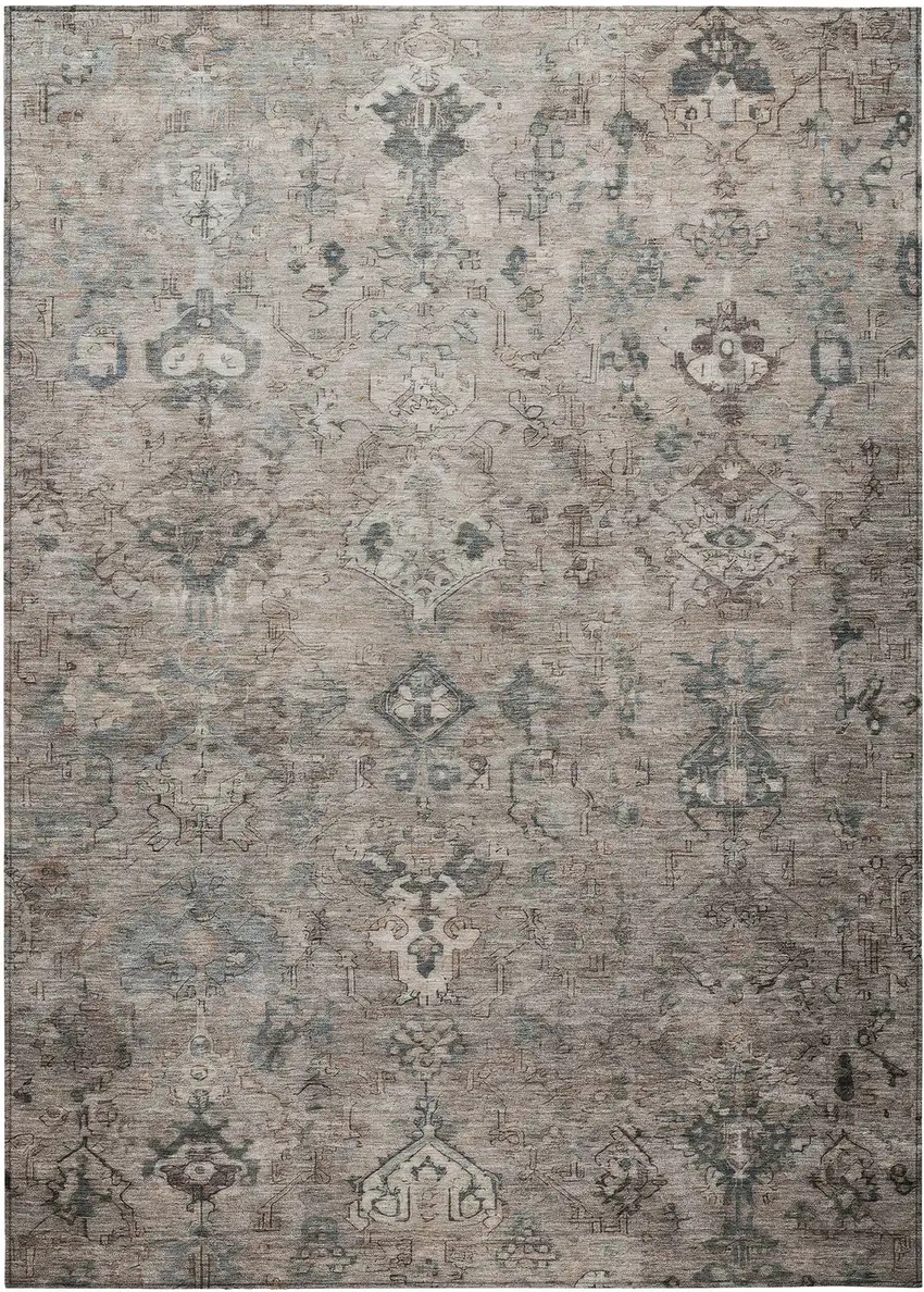 Taupe And Gray Medallion Washable Indoor Outdoor Area Rug Photo 2