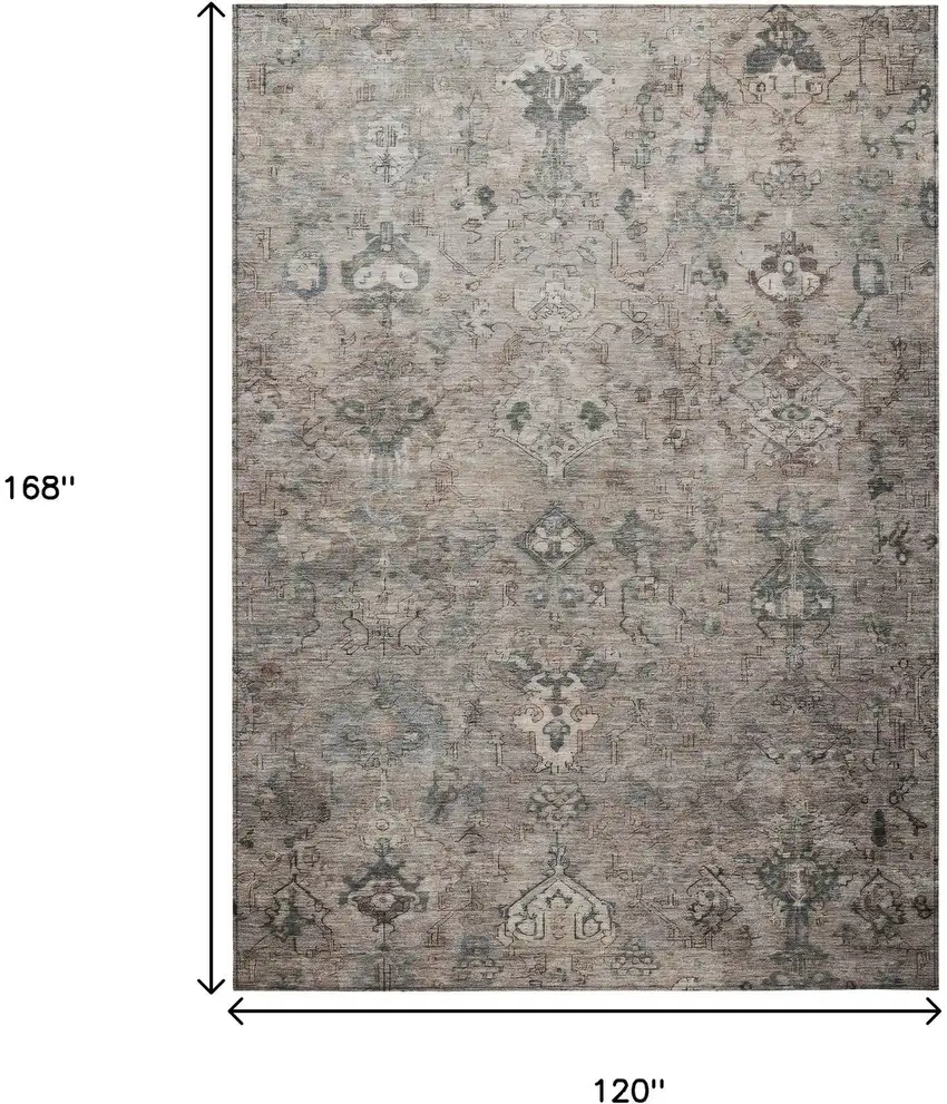 Taupe And Gray Medallion Washable Indoor Outdoor Area Rug Photo 3