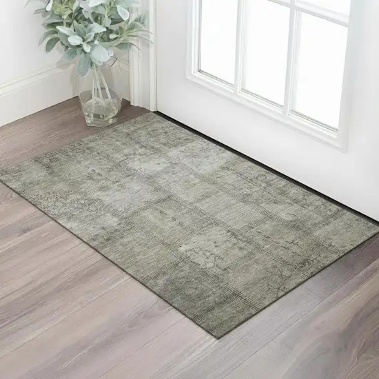 Taupe And Gray Patchwork Washable Area Rug With UV Protection Photo 1
