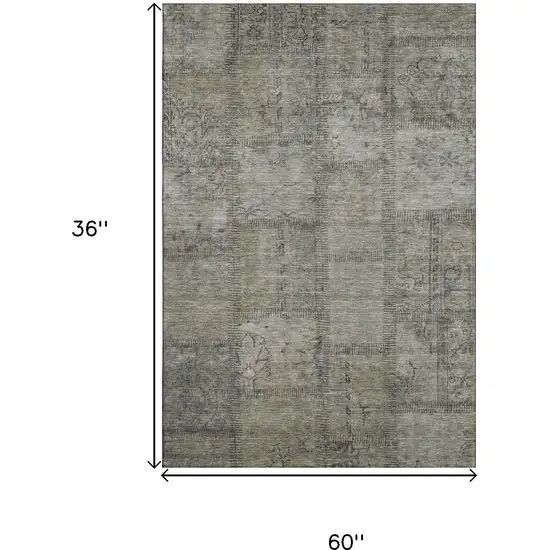 Taupe And Gray Patchwork Washable Area Rug With UV Protection Photo 3