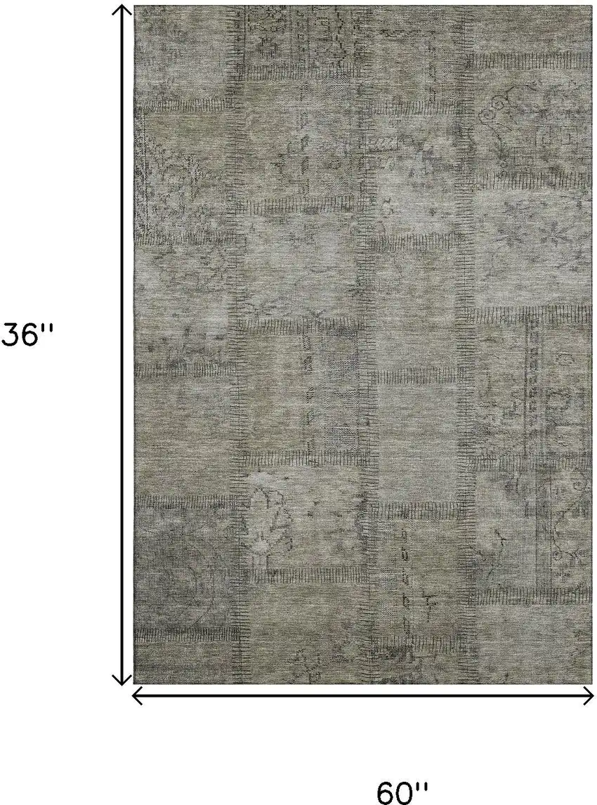 Taupe And Gray Patchwork Washable Area Rug With UV Protection Photo 3