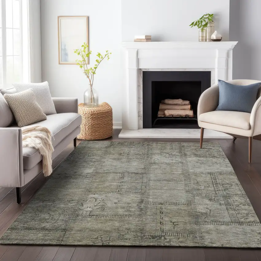 Taupe And Gray Patchwork Washable Area Rug With UV Protection Photo 4