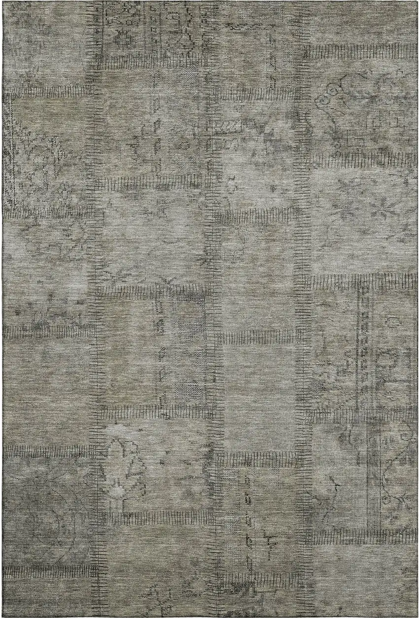 Taupe And Gray Patchwork Washable Area Rug With UV Protection Photo 2