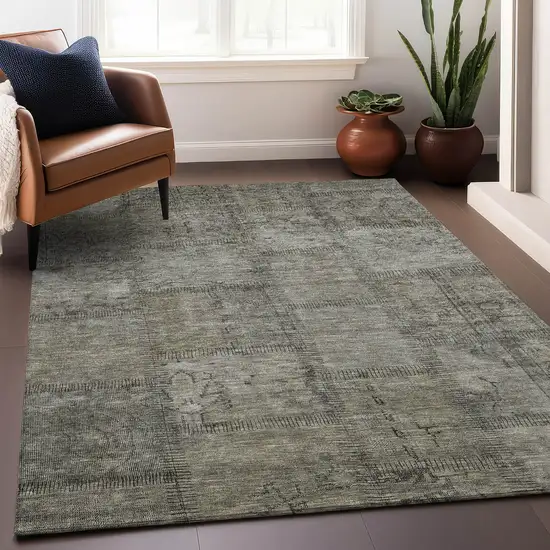 Taupe And Gray Patchwork Washable Area Rug With UV Protection Photo 4