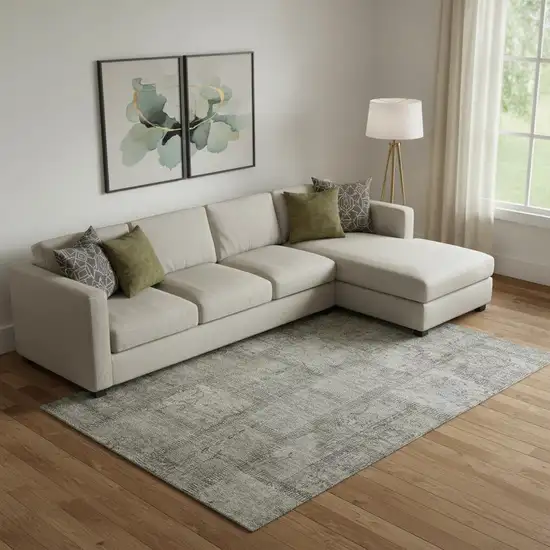 Taupe And Gray Patchwork Washable Area Rug With UV Protection Photo 1