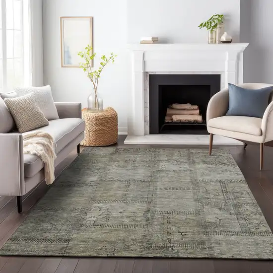 Taupe And Gray Patchwork Washable Area Rug With UV Protection Photo 3