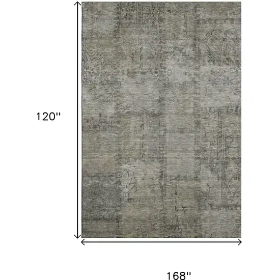 Taupe And Gray Patchwork Washable Area Rug With UV Protection Photo 3