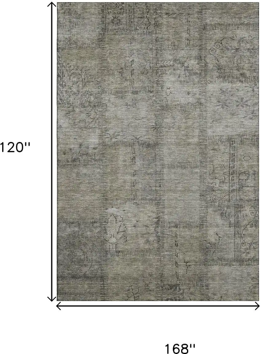 Taupe And Gray Patchwork Washable Area Rug With UV Protection Photo 3