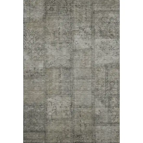 Taupe And Gray Patchwork Washable Area Rug With UV Protection Photo 6