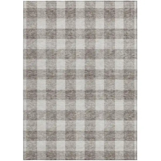 Taupe And Gray Plaid Washable Indoor Outdoor Area Rug Photo 7