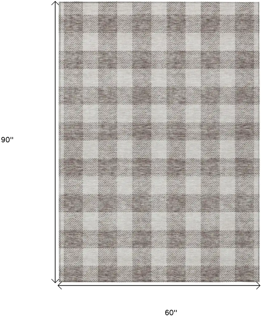 Taupe And Gray Plaid Washable Indoor Outdoor Area Rug Photo 3