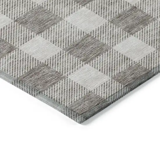 Taupe And Gray Plaid Washable Indoor Outdoor Area Rug Photo 5
