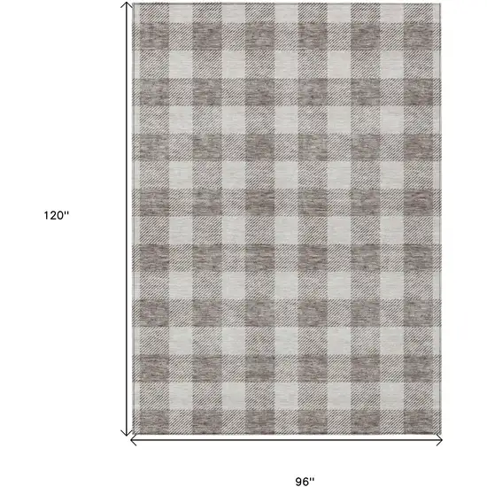Taupe And Gray Plaid Washable Indoor Outdoor Area Rug Photo 3