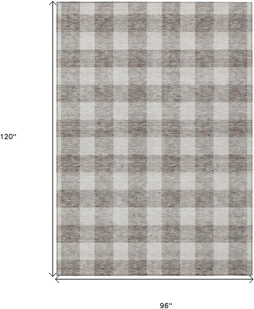Taupe And Gray Plaid Washable Indoor Outdoor Area Rug Photo 3