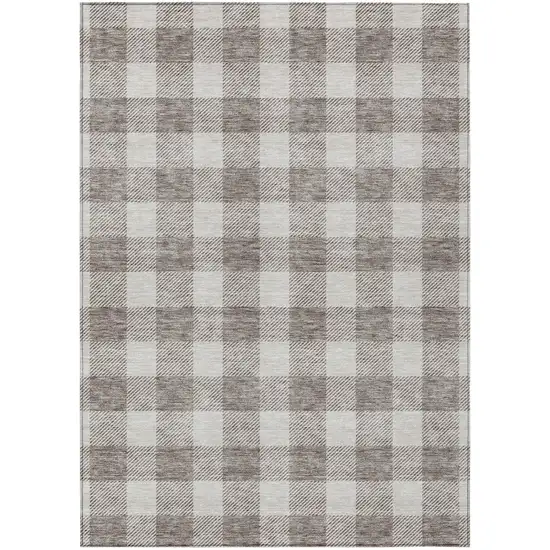 Taupe And Gray Plaid Washable Indoor Outdoor Area Rug Photo 2