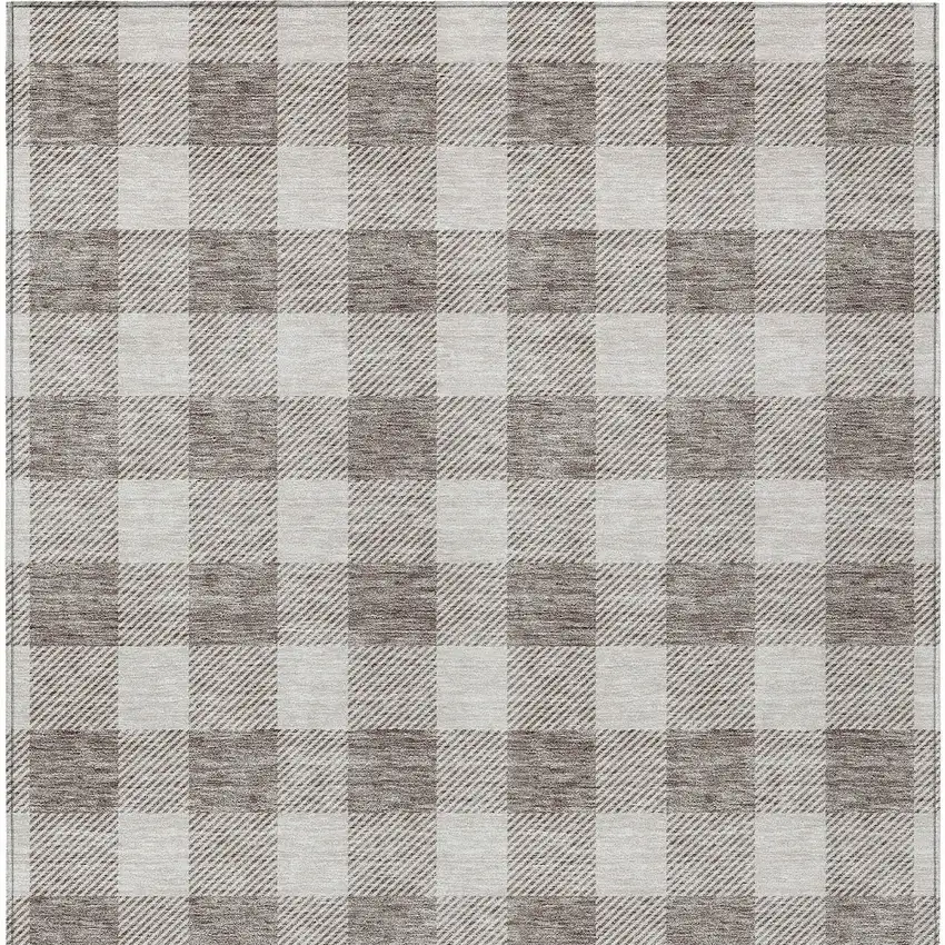 Taupe And Gray Plaid Washable Indoor Outdoor Area Rug Photo 7