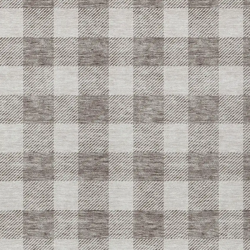 Taupe And Gray Plaid Washable Indoor Outdoor Area Rug Photo 6