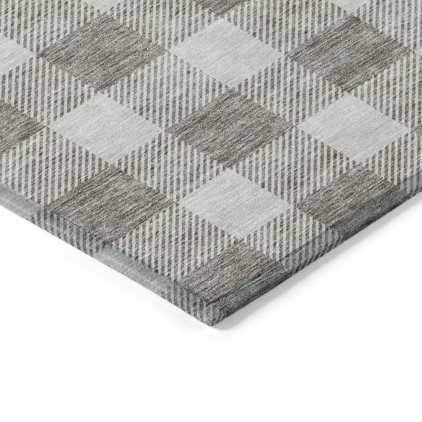 Taupe And Gray Plaid Washable Indoor Outdoor Area Rug Photo 5