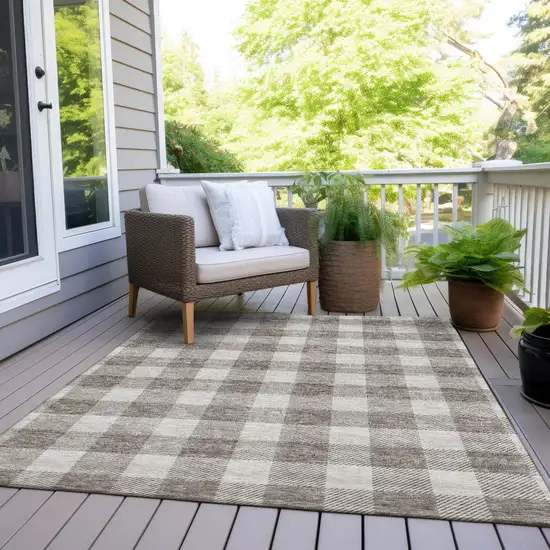 Taupe And Gray Plaid Washable Indoor Outdoor Area Rug Photo 8