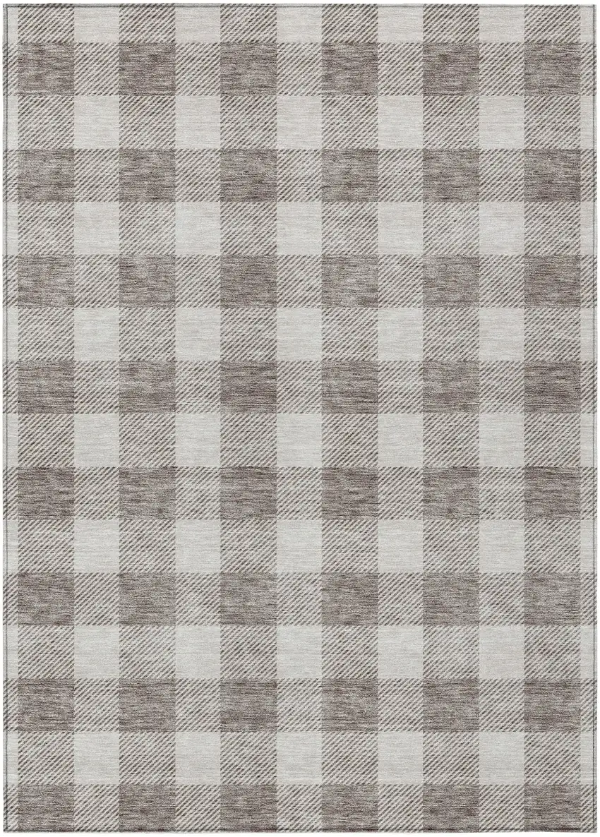 Taupe And Gray Plaid Washable Indoor Outdoor Area Rug Photo 2