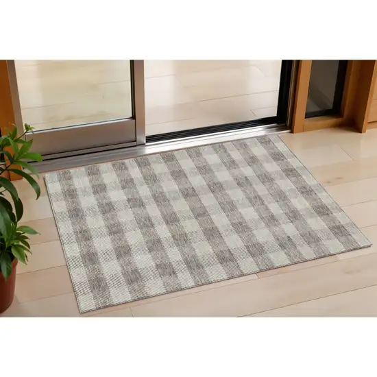 Taupe And Gray Plaid Washable Indoor Outdoor Area Rug Photo 1