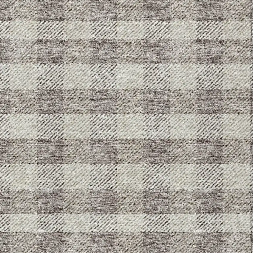 Taupe And Gray Plaid Washable Indoor Outdoor Area Rug Photo 6