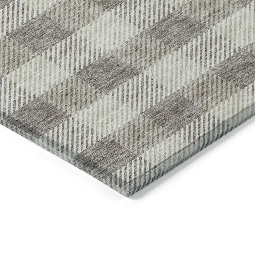 Taupe And Gray Plaid Washable Indoor Outdoor Area Rug Photo 5