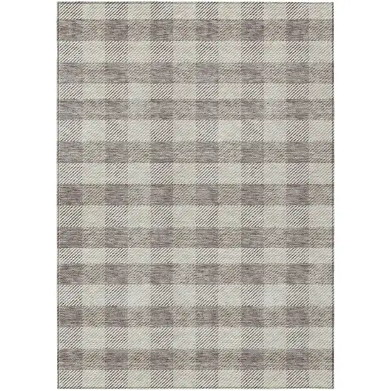 Taupe And Gray Plaid Washable Indoor Outdoor Area Rug Photo 2