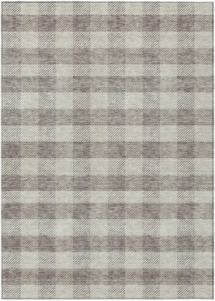 Taupe And Gray Plaid Washable Indoor Outdoor Area Rug Photo 2