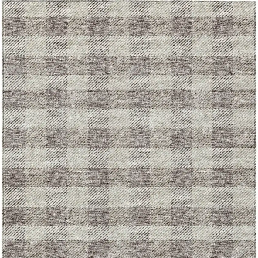 Taupe And Gray Plaid Washable Indoor Outdoor Area Rug Photo 7