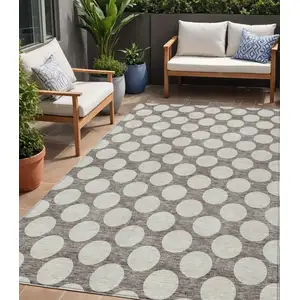 Photo of Taupe And Gray Polka Dot Washable Indoor Outdoor Area Rug