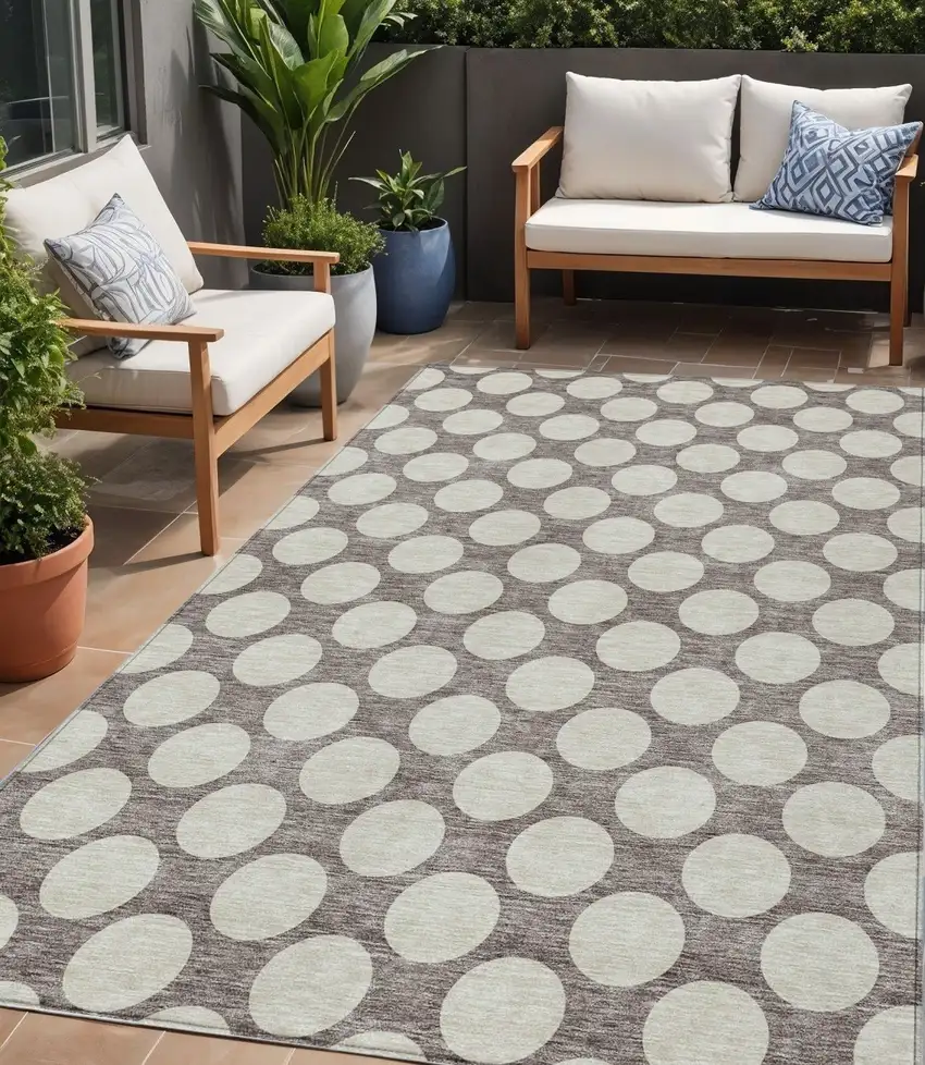 Taupe And Gray Polka Dot Washable Indoor Outdoor Area Rug Photo 1