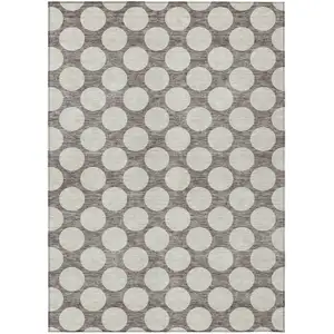 Photo of Taupe And Gray Polka Dot Washable Indoor Outdoor Area Rug