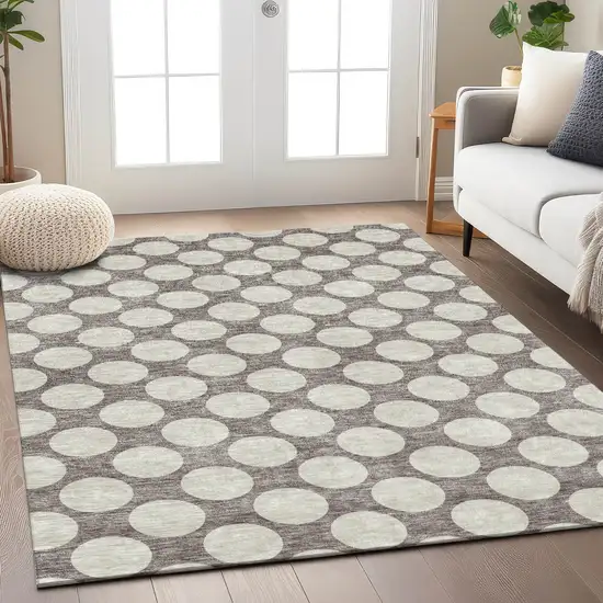 Taupe And Gray Polka Dot Washable Indoor Outdoor Area Rug Photo 9