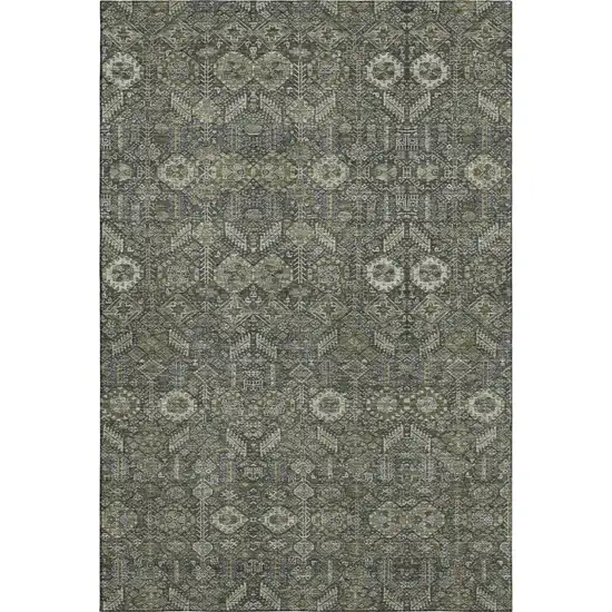 Taupe And Gray Tribal Washable Area Rug With UV Protection Photo 1
