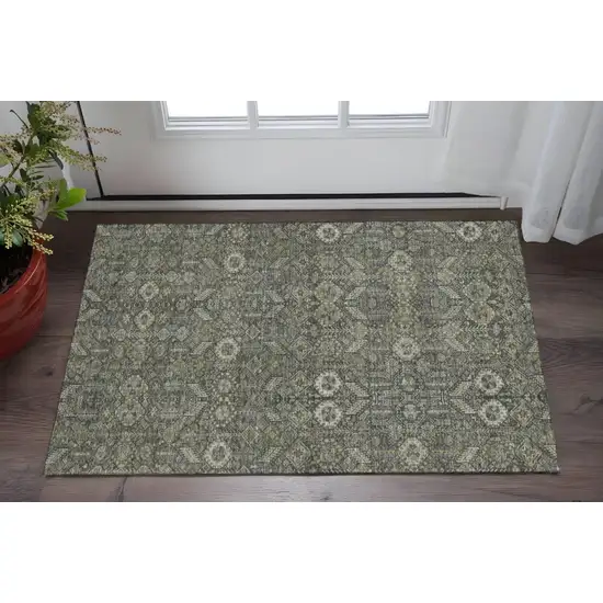 Taupe And Gray Tribal Washable Area Rug With UV Protection Photo 2