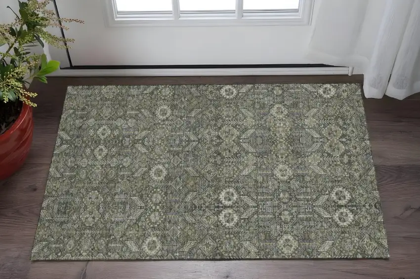 Taupe And Gray Tribal Washable Area Rug With UV Protection Photo 2