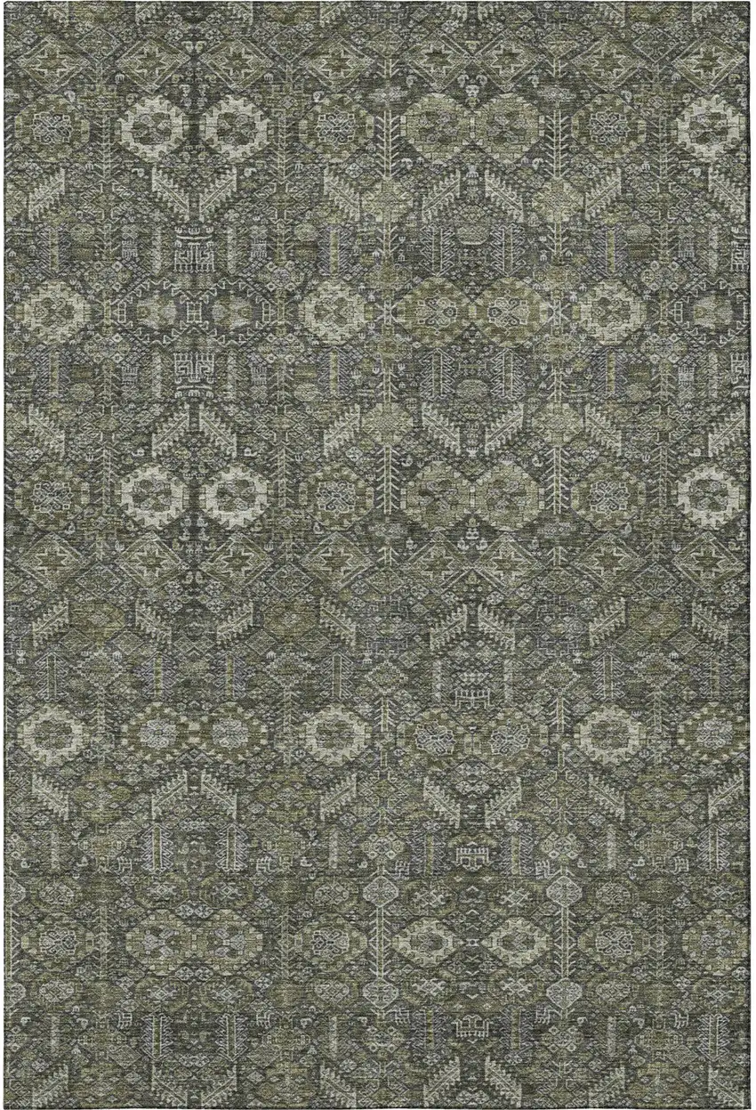 Taupe And Gray Tribal Washable Area Rug With UV Protection Photo 3