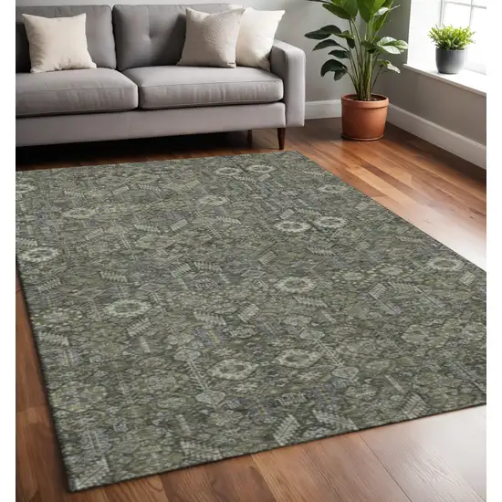 Taupe And Gray Tribal Washable Area Rug With UV Protection Photo 2