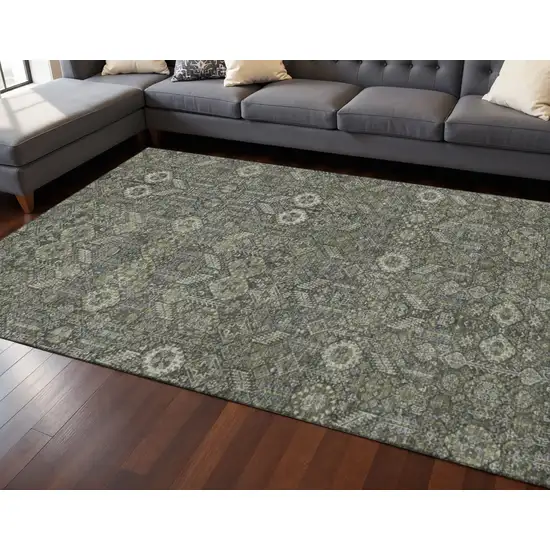 Taupe And Gray Tribal Washable Area Rug With UV Protection Photo 2