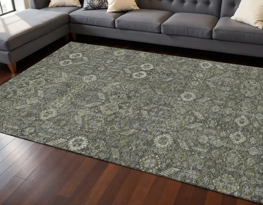 Taupe And Gray Tribal Washable Area Rug With UV Protection Photo 2